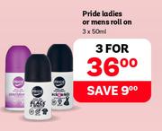 Pride Ladies Or Mens Roll On-For 3 x 50ml