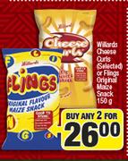 Willards Cheese Curls Or Flings Original Maize Snack-2 x 150g