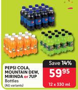 Pepsi, Cola, Mountain Dew, Mirinda Or 7Up Bottles (All Variants)-12 x 330ml