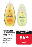 Johnson's Gold Shampoo Pump 750ml Or Body Wash (All Variants) 500ml-Each