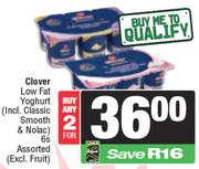 Clover Low Fat Yoghurt (Incl Classic Smooth & Nolac) 6's assorted (Excl Fruit)-For Any 2