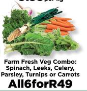 Farm Fresh Veg Combo: Spinach, Leeks, Celery, Parsley, Turnip Or Carrots-For All 6