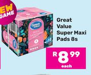 Great Value Super Maxi Pads-8s Pack