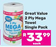 Great Value 2 Ply Mega Towel (Single Pack)