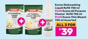 Econo Dishwashing Liquid Refill 750ml+All Purpose Cleaner Refill 750ml+Econo Thin Bleach 750ml-For 3