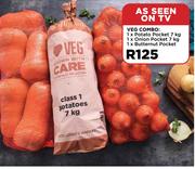 1 x Potato Pocket 7kg, 1 x Onion Pocket 7kg, 1 x Butternut Pocket-Veg Combo