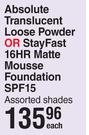 Yardley Absolute Translucent Loose Powder Or StayFast 16HR Matte Mousse Foundation SPF15-Each
