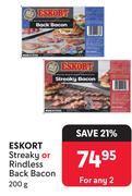 Eskort Streaky Or Rindless Back Bacon-For Any 2 x 200g
