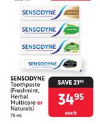 Sensodyne Toothpaste Freshmint, Herbal Multicare Or Naturals-75ml Each