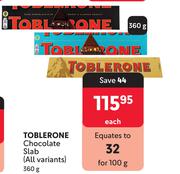 Toblerone Chocolate Slab (All Variants)-360g Each