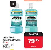 Listerine Zero Mouthwash 1L Or Cool Mint 750ml-Each