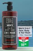Dead Sea Collection Men's 3 In 1 Face, Body & Hair Wash Assorted-1Ltr Each