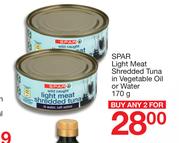 Spar Light Meat Shredded Tuna In Vegetable Oil Or Water-For 2x170g