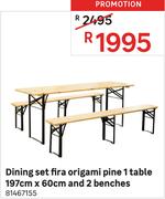 Dining Set Fira Origami Pine 1 Table 197cm x 60cm And 2 Benches