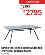 Dining Table Sena Square Glass Top Grey Steel 180cm x 90cm