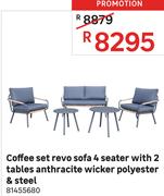 Coffe Set Revo 4 Seater With 2 Tables Anthracite Wicker Polyester & Steel
