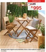 Naterial Dining Set Solis Origami Acacia 55cm x 55cm Table & 2 Chairs
