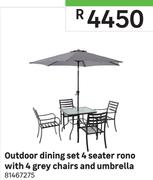 Outdoor Dining Set 4 Seater Rono With 4 Grey Chairs And Umbrella