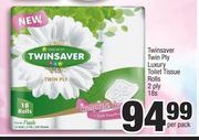 Twinsaver Twin Ply Luxury Toilet Tissue Rolls 2 Ply-18's Per Pack