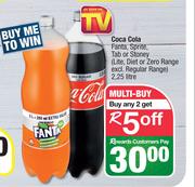 Coca Cola Fanta,Sprite,Tab Or Stoney(Lite,Diet Or Zero Range Excl.Regular Range)-Any 2 x 2.25L