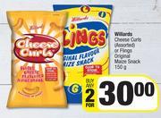 Willards Cheese Curls Or Flings Original Maize Snack-For Any 2 x 150g