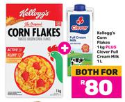 Kellogg's Corn Flakes 1Kg Plus Clover Full Cream Milk 1Ltr-For Both