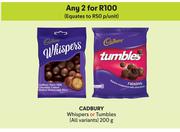 Cadbury Whispers Or Tumbles (All Variants)-For Any 2 x 200g