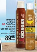 Sun Lab/Luv That Sun Bronzed Self Tan Or Daily Tan Airbrush Self Tan Spray Assorted Shades-150ml Eac