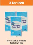 Great Value Iodated Table Salt-For 3 x 1kg