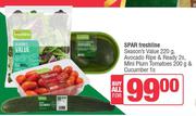 Spar Freshline Season's Value 200gm, Avocado RIpe & Ready 2s, Mini Plum Tomatoes 200gm & Cucumber 1s