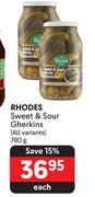 Rhodes Sweet & Sour Gherkins (All Variants)-780g Each