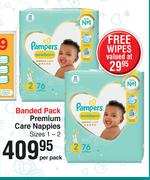 Pampers Banded Pack Premium Care Nappies Sizes 1-2-Per Pack