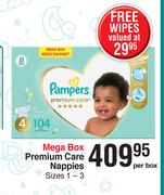 Pampers Mega Box Premium Care Nappies Sizes 1--Per Box