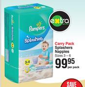 Pampers Carry Pack Splashers Nappies Sizes 3-6-Per Pack