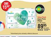 Pampers Value Pack Aqua Pure Wipes 3 x 48 Wipes-Per Pack