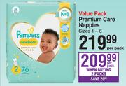 Pampers Value Pack Premium Care Nappies Sizes 1-6-Per Pack