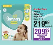 Pampers Jumbo Pack Active Baby Dry Nappies Sizes 1-6-Per Pack
