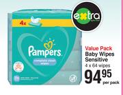 Pampers Value Pack Baby Wipes Sensitive 4 x 64 Wipes-Per Pack