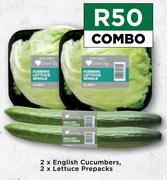 2 x English Cucumbers & 2 x Lettuce Prepacks Combo