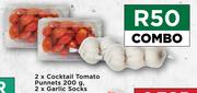 2 x Cocktail Tomato Punnetts 200g & 2 x Garlic Socks Combo