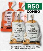 2 x Potjie Potato Thriftpacks 1kg & 2 x Carrot Thriftpack 750g Combo