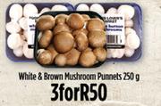 White & Brown Mushroom Punnets-3 x 250g