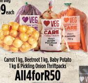 Carrot 1Kg, Beetroot 1Kg, Baby Potato 1Kg & Pickling Onion Thriftpacks-For All 4