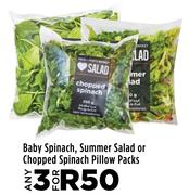 Baby Spinach, Summer Salad Or Chopped Spinach Pillow Packs-For Any 3