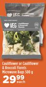 Cauliflower Or Cauliflower & Broccoli Florets Microwave Bags-500g Each