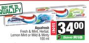 Aquafresh Fresh & Mint, Herbal, Lemon Mint Or Mild & Minty-For Any 2 x 100g
