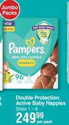 Pampers Double Protection Active Baby Nappies Jumbo Pack Sizes 1-6-Per Pack