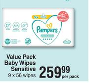 Pampers Value Pack Baby Wipes Sensitive 9 x 56 Wipes-Per Pack