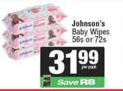 Johnson's Baby Wipes 56s Or 72s-Per Pack