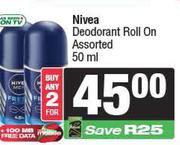 Nivea Deodorant Roll On Assorted-For Any 2 x 50ml